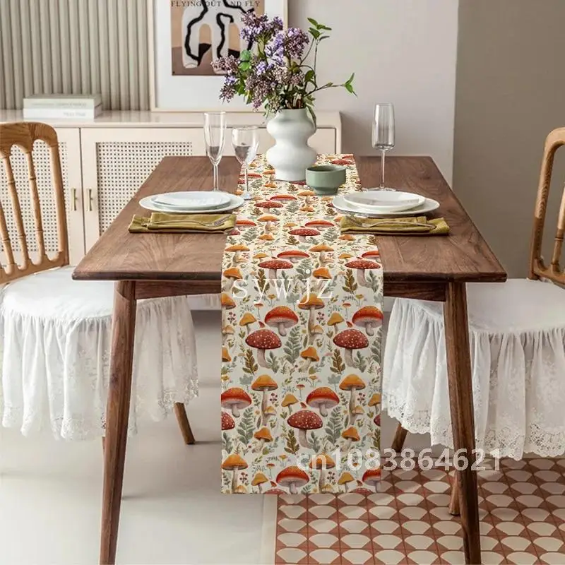 Осенние грибы растения листья ретро скатерть хлопок лен декор для свадебного
