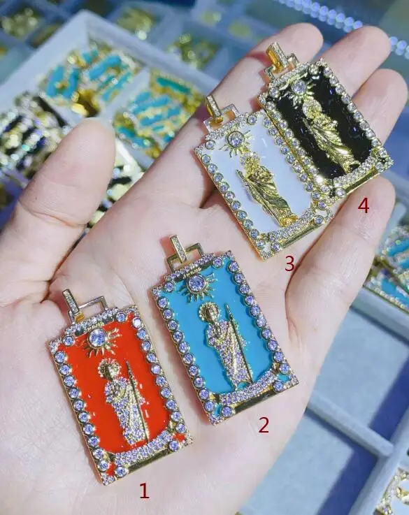 

1 шт. квадратная Иисус, Дева Мария Ожерелье Подвеска позолоченная медь циркон для Аксессуары для ювелирных изделий ожерелье оптовая продажа...