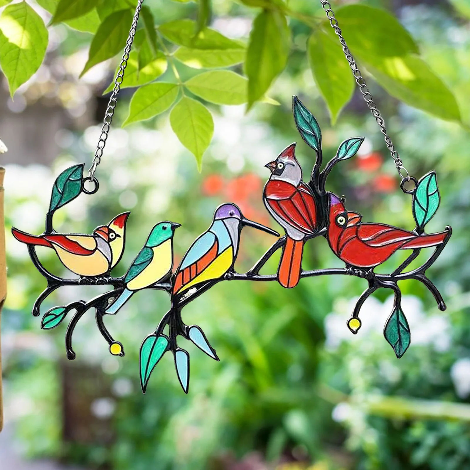 

Витражные птицы на окно, витражные птицы на проволоке, многоцветные витражные птицы, Ловец Солнца, украшение, витражные птицы на