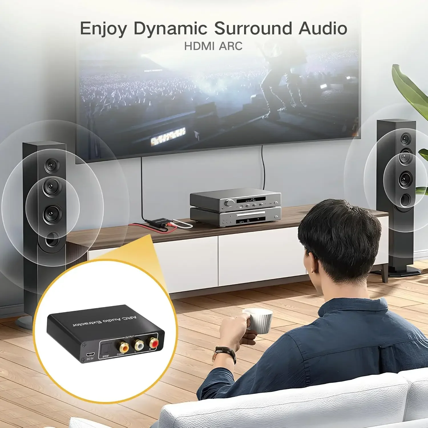 Фото Аудиоконвертер HDMI ARC 192 кГц: HDMI ARC в SPDIF коаксиальный L/R стерео, RCA 3,5 мм стерео аудиоадаптер для ТВ, саундбара, колонок №5