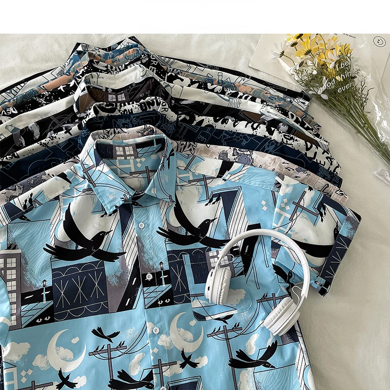 

Мужская свободная рубашка с коротким рукавом, в стиле Харадзюку