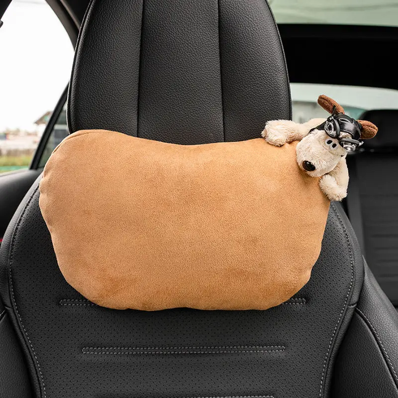 

Car Headrest Car Neck Pillow Faux Deerskin Car Cartoon Dog Car Cushion Seat Lumbar Support Waistpillow Cushion Car Accessories