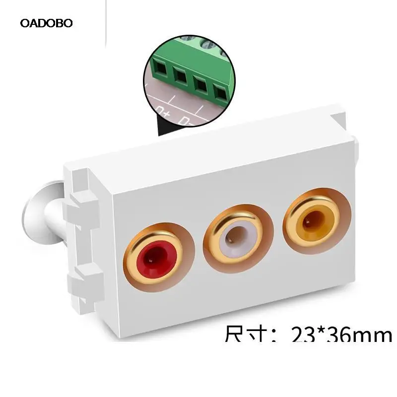 

AV module from welding RCA audio and video module three lotus red, white and yellow wall plug module module from welding socket