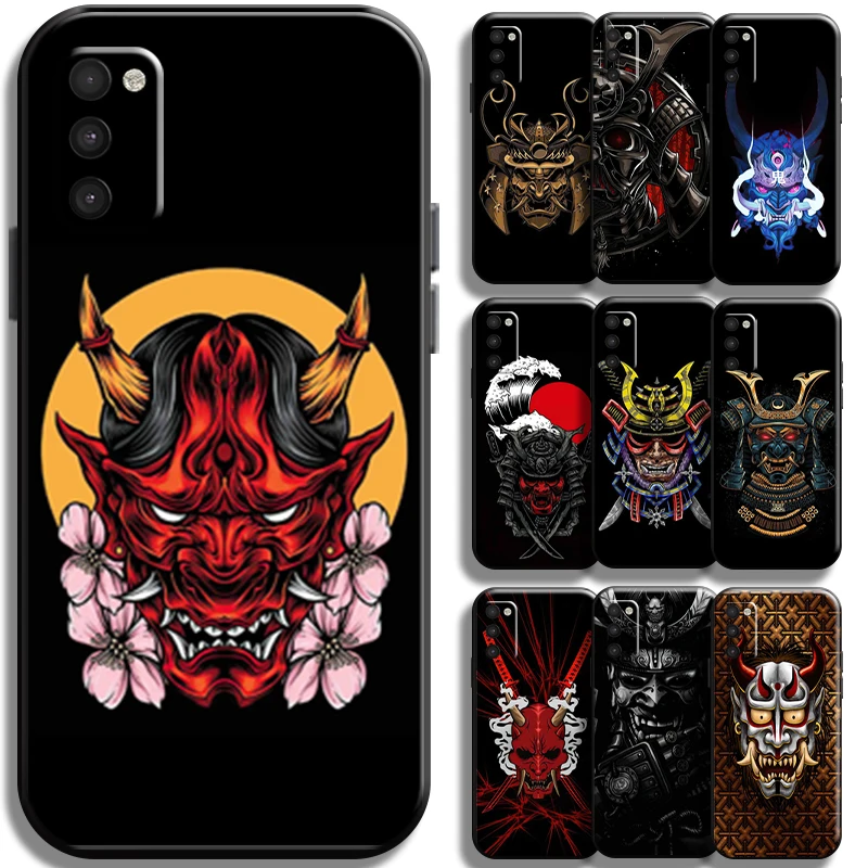 

Samurai Oni Mask For Samsung Galaxy A03 A03S Phone Case Shell Black Full Protection Coque Shockproof Liquid Silicon Cover Funda