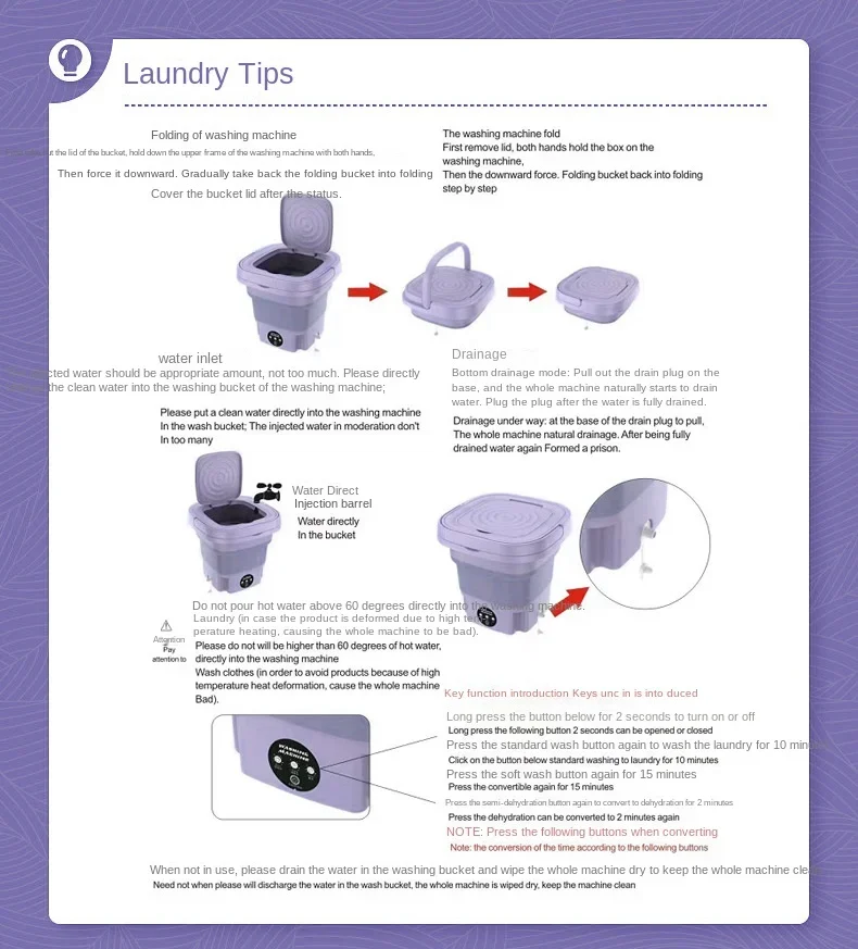 Складная Стиральная машина портативная мини-стиральная с сушилкой для носков