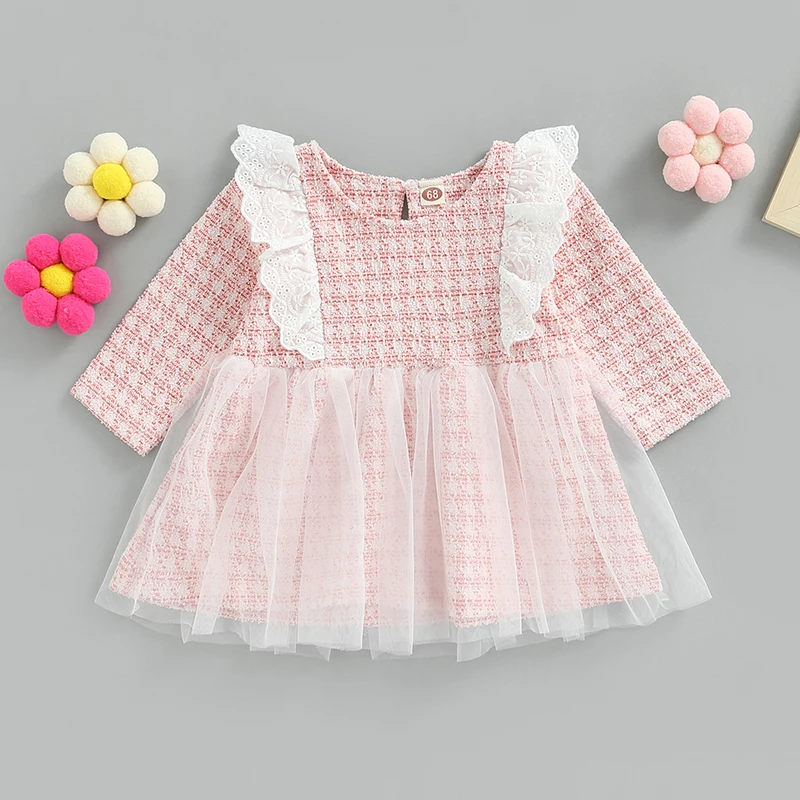 

Платье для маленьких девочек от 3 до 18 месяцев весенне-осеннее платье с длинными рукавами и вырезом лодочкой из тюля в стиле пэчворк, Повседн...