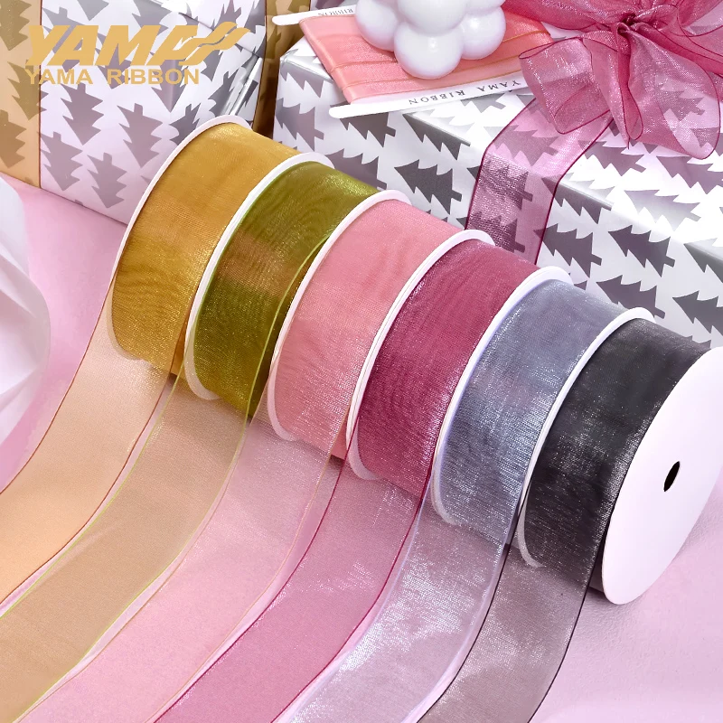 

YAMA Ribbon 10yards/roll 25mm Polyester Ombre Organza Ribbon for Crafts DIY Hair Accessories Gifts Packaging Wedding Decoration
