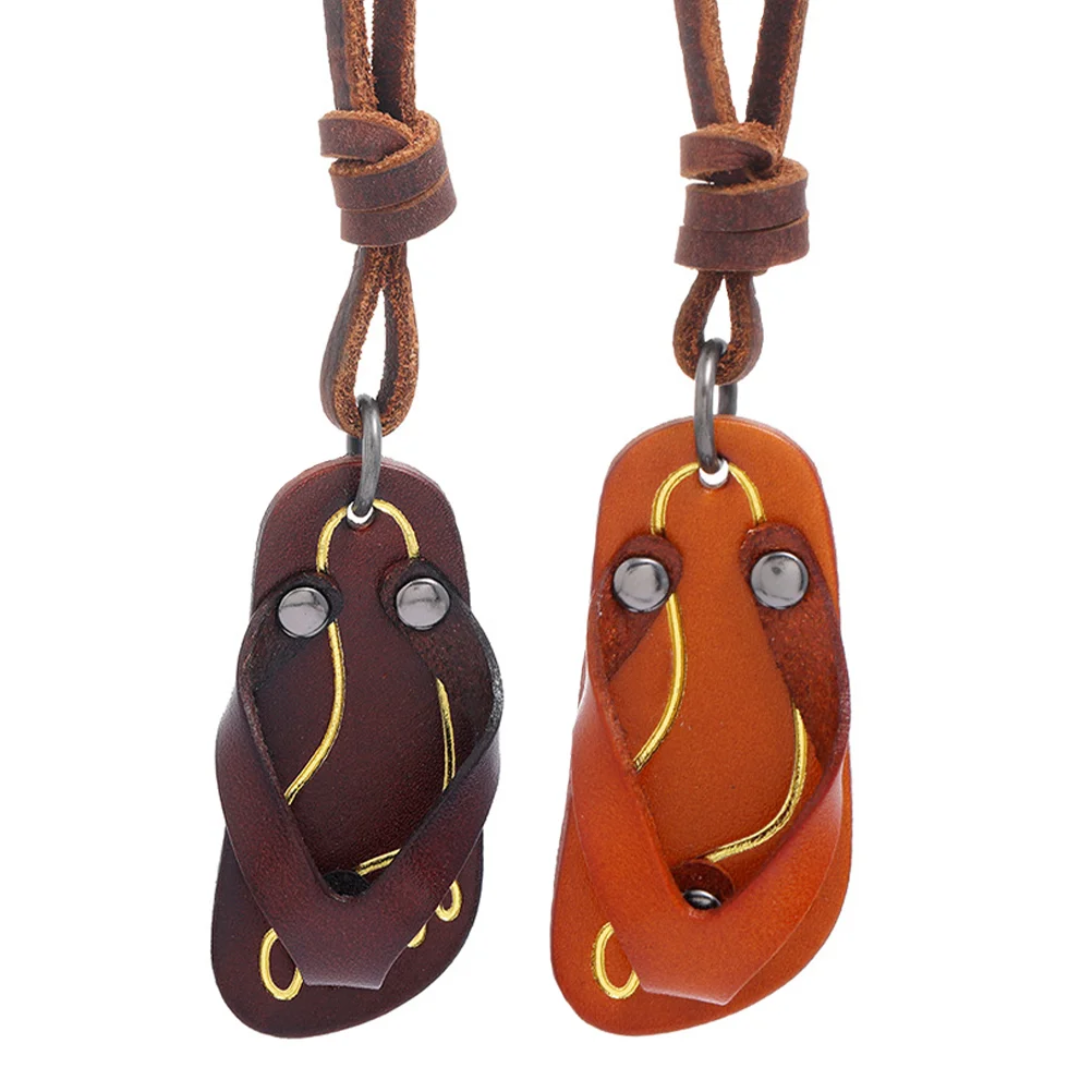 

2pcs Creative Neck Chain Pendants Unisex Leather Slipper Style Charm Pendants