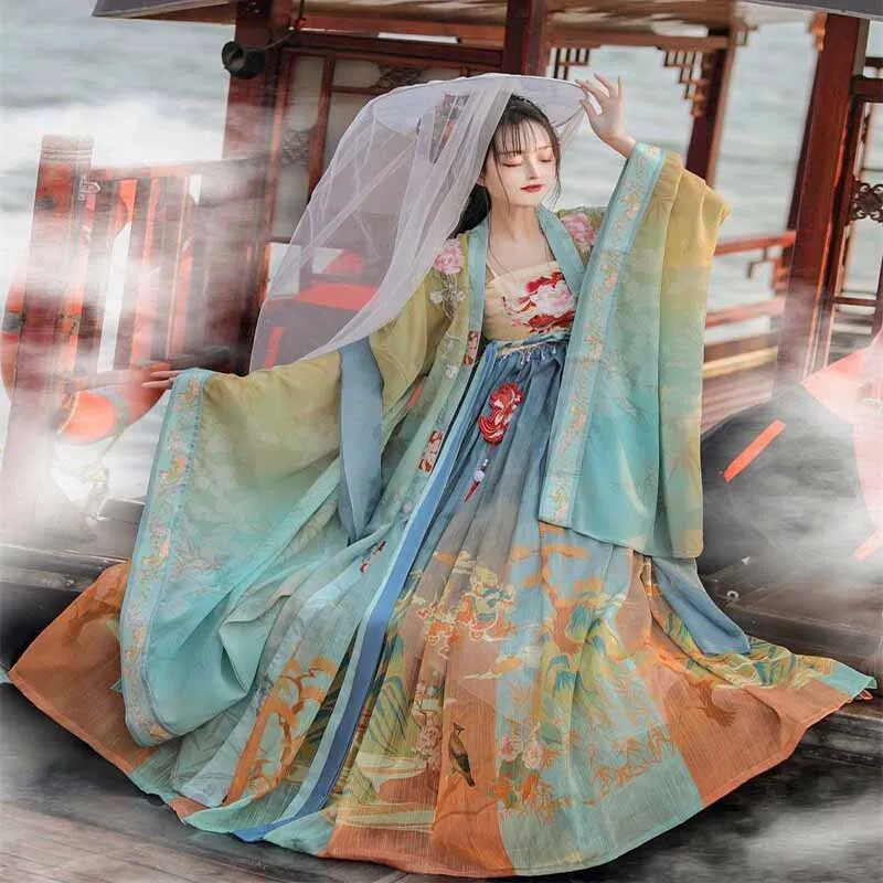 Китайское платье Hanfu женское традиционное винтажное с принтом Женский