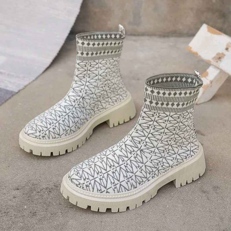 Ботинки-носки. Новые женские черные туфли-носки. Botas De Invierno Para Mujer. Эластичные