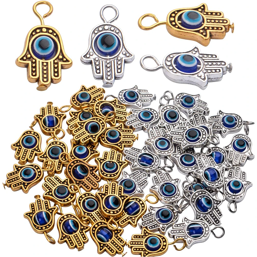 

40pcs Antique Hamsa Hand Evil Eye Charms Hand of Fatima Symbol Pendant Jewelry Findings for DIY Necklace Bracelet Craft Supplies