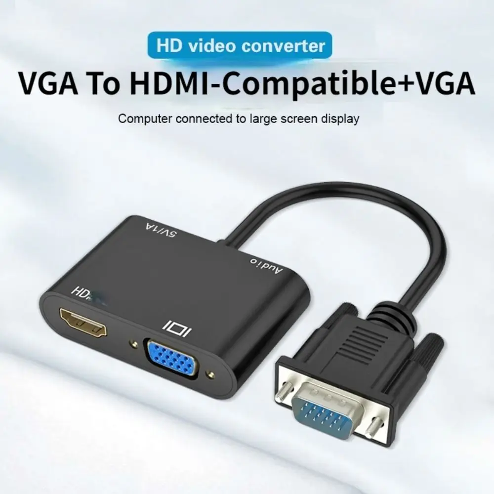 

Профессиональный HDTV-проектор для ПК 1080P, конвертер с 3,5 мм аудио VGA в HDMI-совместимый адаптер, разветвитель VGA