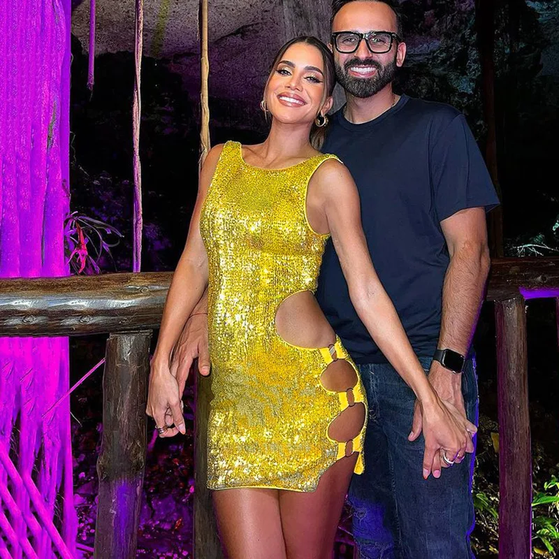 Europe And America New Sexy Tight Sequin Dress Fashion Party Nightclub Style Waist Revealing Skirt