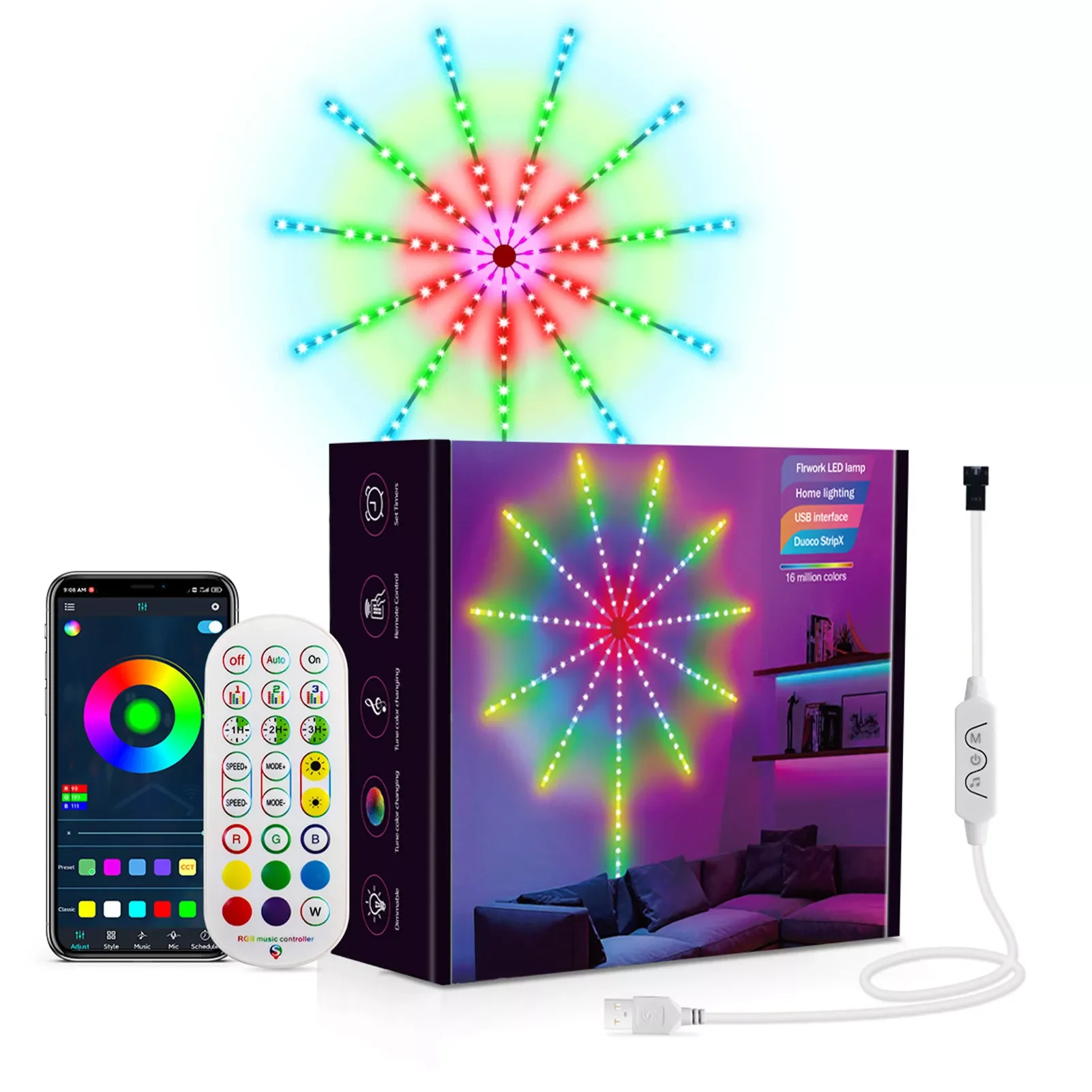 Smart Lights Indoor Bedroom Music Synchronized Color-Changing LED Light Smart APP And Remote Control Music Sync Led Lights For