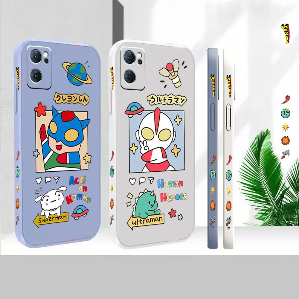 

Liquid Silicone Case For Oppo Reno 9 8 7 7SE 6 5 4 4SE 3 Pro Plus 4G 5G Cover Cute Superman Monsters Colour Fundas Cqoues Shell