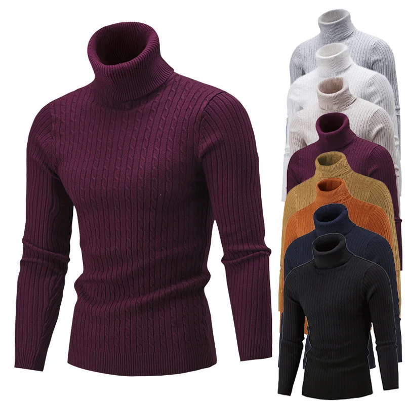 

Men's Turtleneck Sweater Autumn Winter Classic Solid Slim-Fit Knitted Pullovers Male Casual Bottomin Sirt Warm Jumper Sweaters