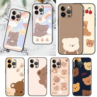 cartoon brown bear cute for apple iphone 14 13 12 11 pro max mini silicone soft black phone case cover capa coque shell fundas