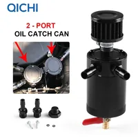 Universal 2-Port Oil Catch Can Tank Reservoir with Drain Valve Breather Filter Compact Baffled Aluminum Oil Catch Fuel Tank Part