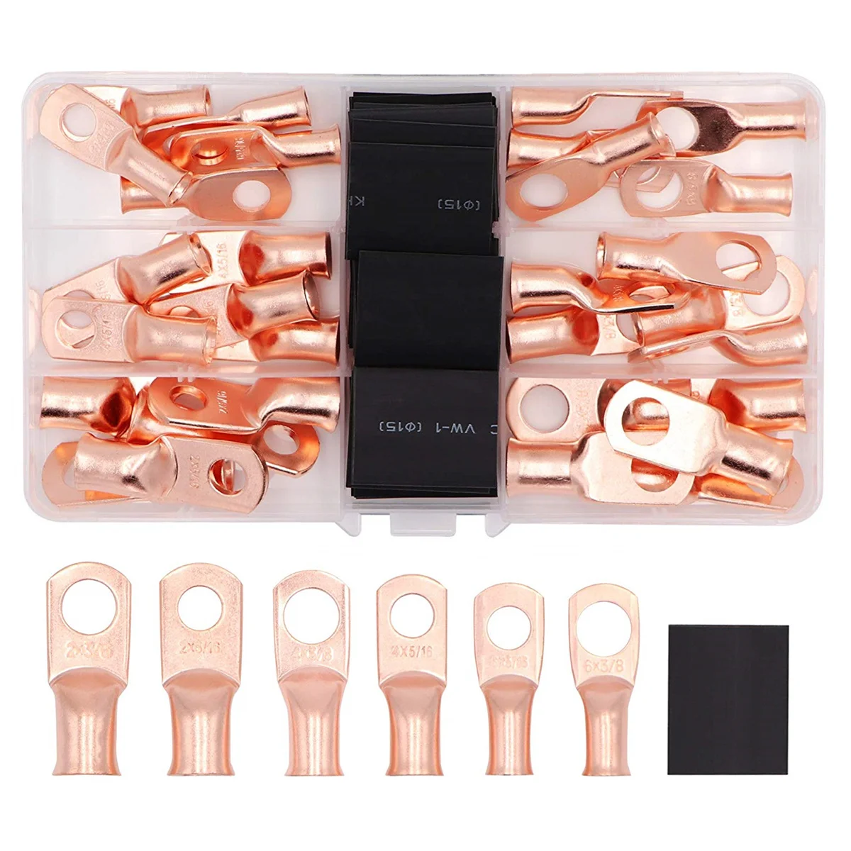 

60PCS Copper Wire Lug Connectors Ring SC6-25 Bare Cable Electrical Crimp Battery Terminal SC Connector Kit with Shrink Tube