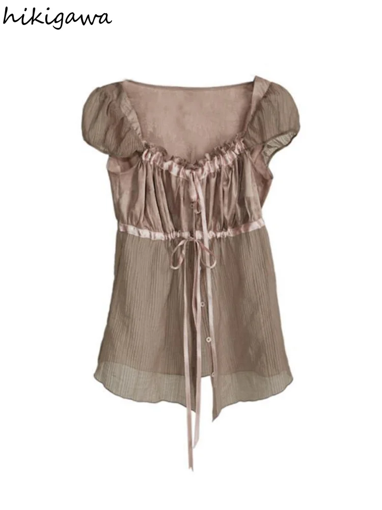 Женская летняя блузка винтажные привлекательные марлевые Топы в стиле пэчворк