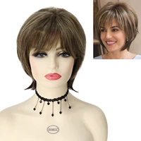 gnimegil synthetic short bob wig with bangs for white women brown with highlights straight hairstyles natural mommy wig price