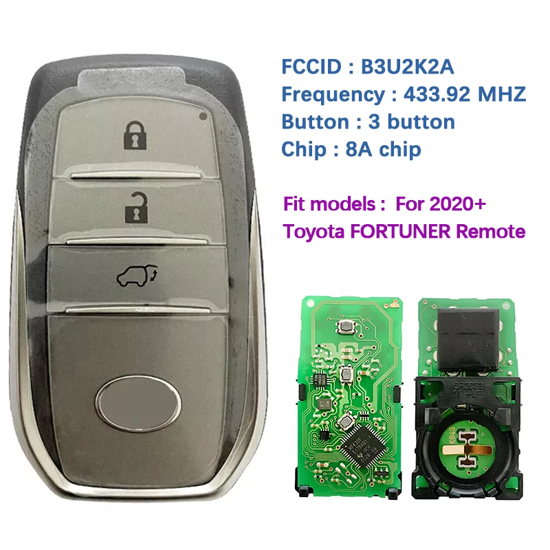 

CN007281 Original 3 Button Smart Car Key For Toyota FORTUNER Remotes 433.92MHZ FCC ID B3U2K2A/0010 BM1EK/0182 Board Number