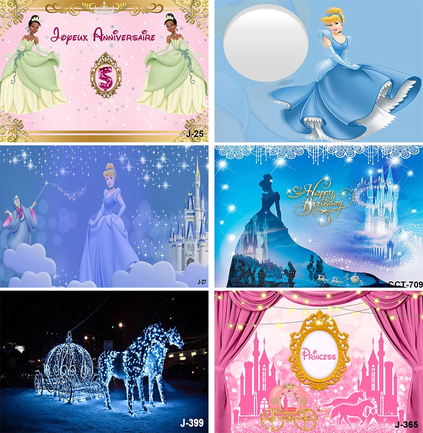 Disney Blue Dress Blonde Princess Backdrop Girls Birthday Party Decor Custom Background Cinderella Banner Baby Shower Photocall