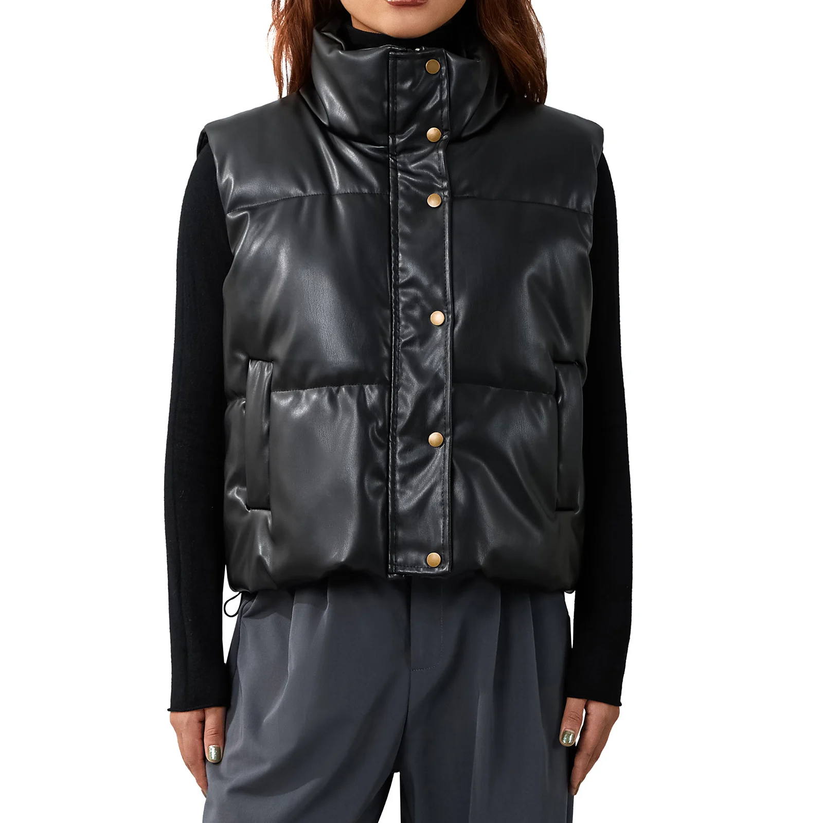 

Женский пуховой жилет Musuos, однотонная теплая куртка без рукавов на молнии, с воротником-стойкой и пуговицами, модная уличная одежда из искусственной кожи, верхняя одежда