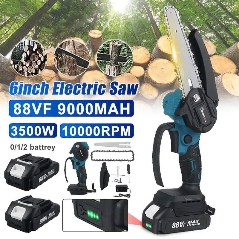 

6 Inch 3500W Mini Electric Chain Saw With Battery Indicator Rechargeable Pruning Saw Woodworking Tools For Makita 18V Battery