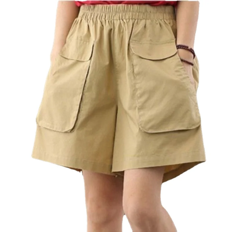 

Шорты женские хлопковые с завышенной талией, свободная верхняя одежда в Корейском стиле, тонкие черные с широкими штанинами, одежда для инструментов, лето