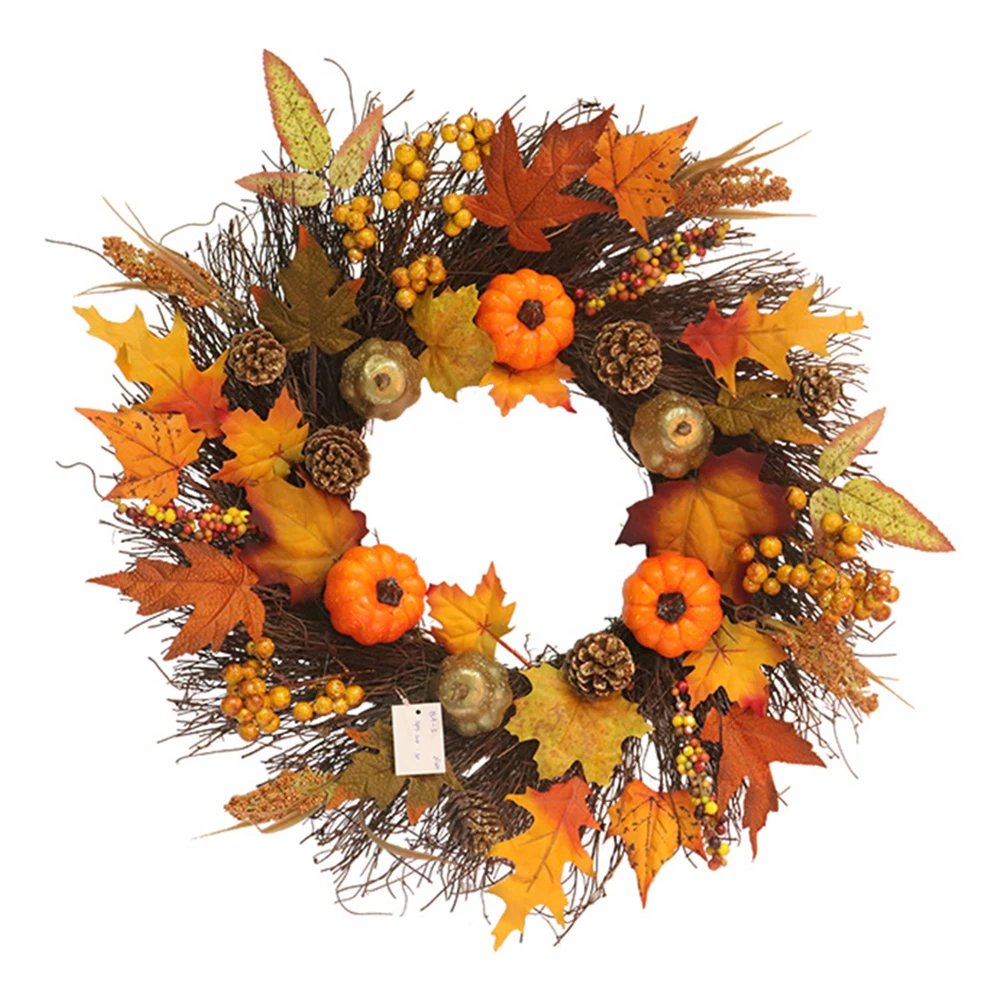 

45cm Autumn Wreath Halloween Pumpkin Maple Wreath Window Front Door Hanging Garland Christmas Thanksgiving Wreath Home Decor