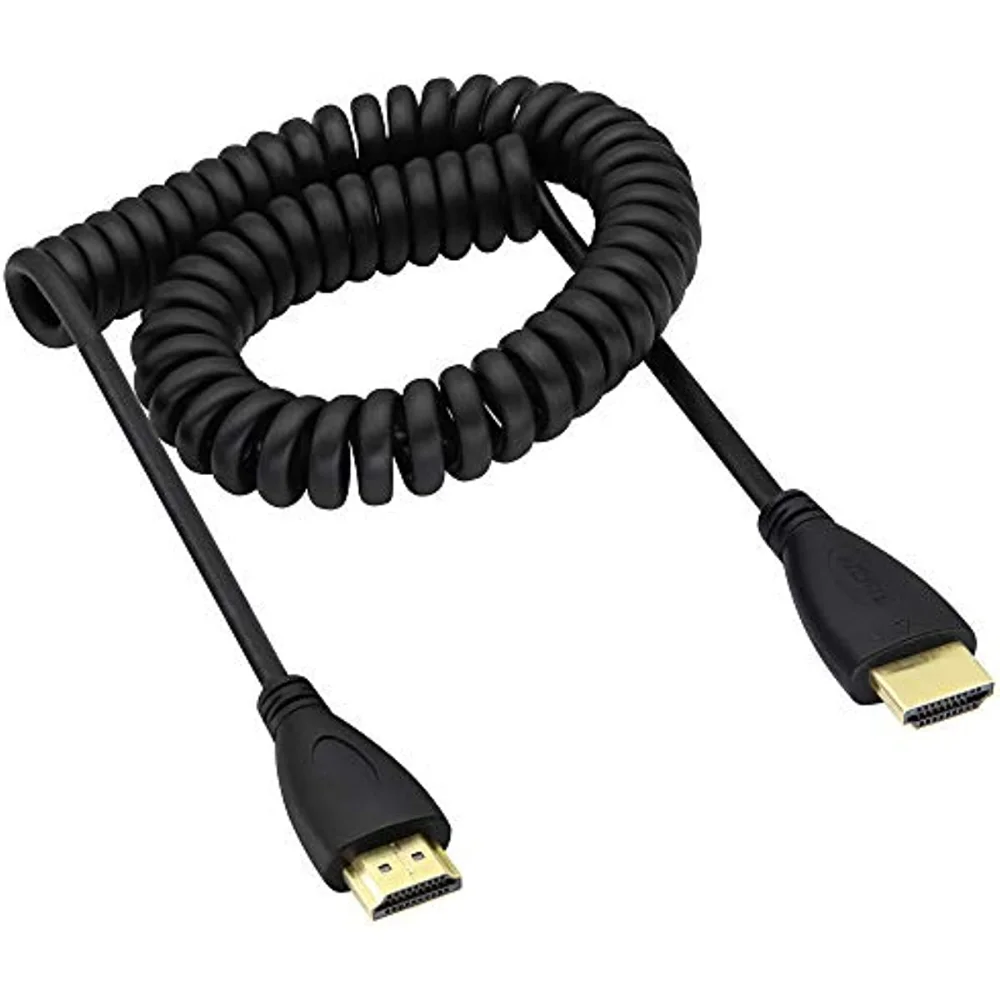 Nku 4K HDTV Right/Left Angle Mini Micro HDMI-Compatible1.4 Cable Stretch Spring Curl Flexible Cable for PC Tablet Camera Monitor