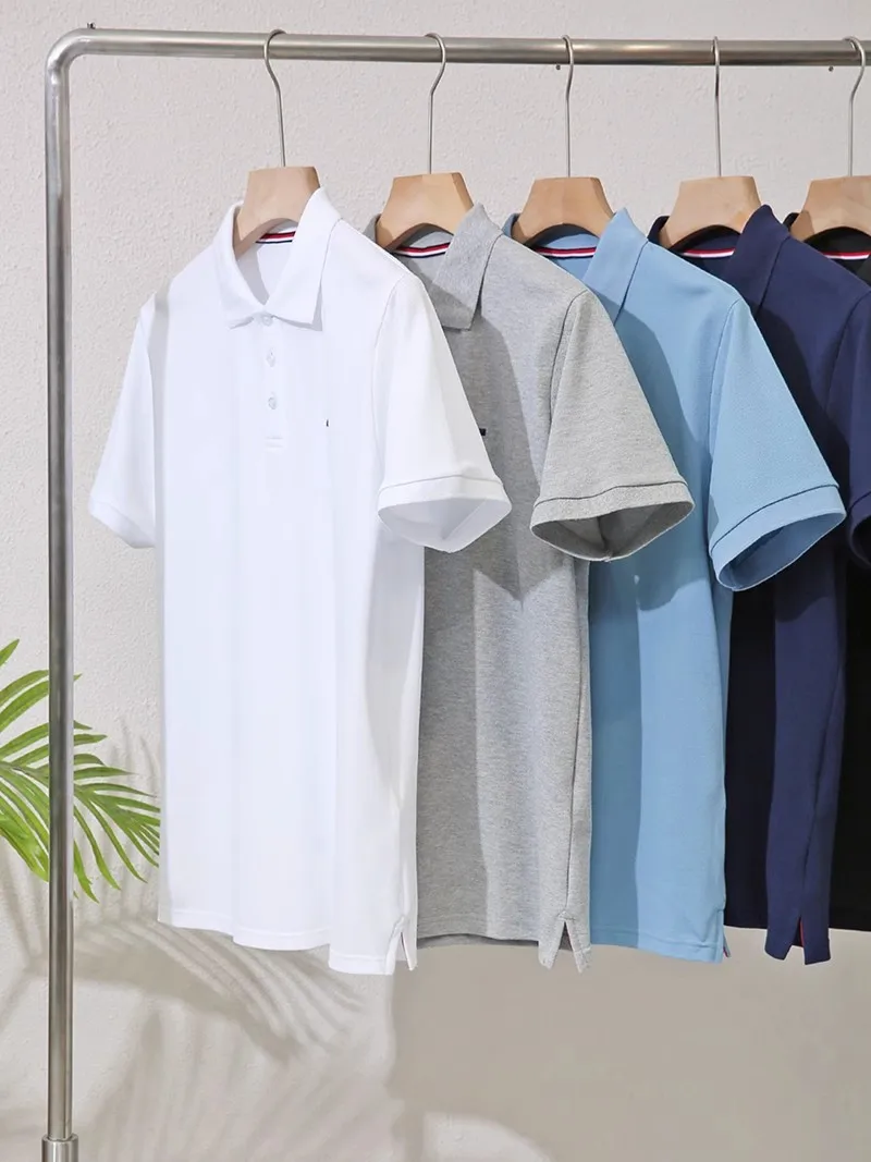 Cost-Effective Ceiling! Italian Light Luxury! Exquisite Embroidery! Men's Solid Lapel Casual Short sleeve Polo Shirt