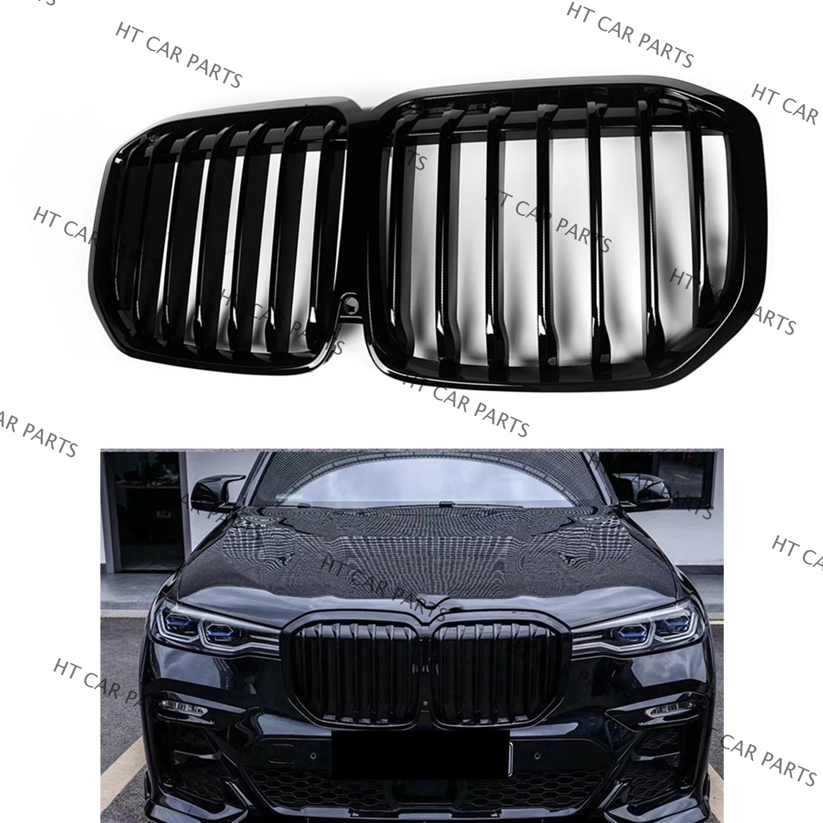 

For New BMW X7 G07 2019-2022 2019 2020 2021 2022 1 pcs/set Glossy Black Front Grill Grille (Without Emblem)