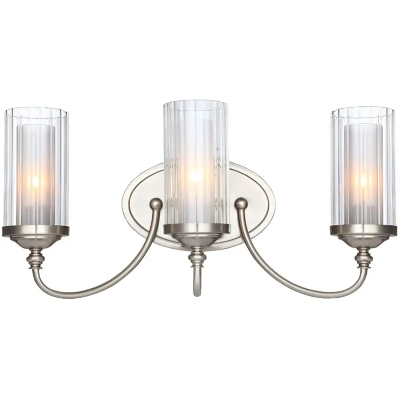 

3-Light Wall and Vanity Fixture with Satin Nickel and Double Glass Shades
