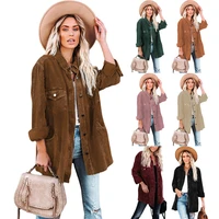 corduroy cardigan womens 2022 autumn and winter new solid color lapel loose mid length shirt coat