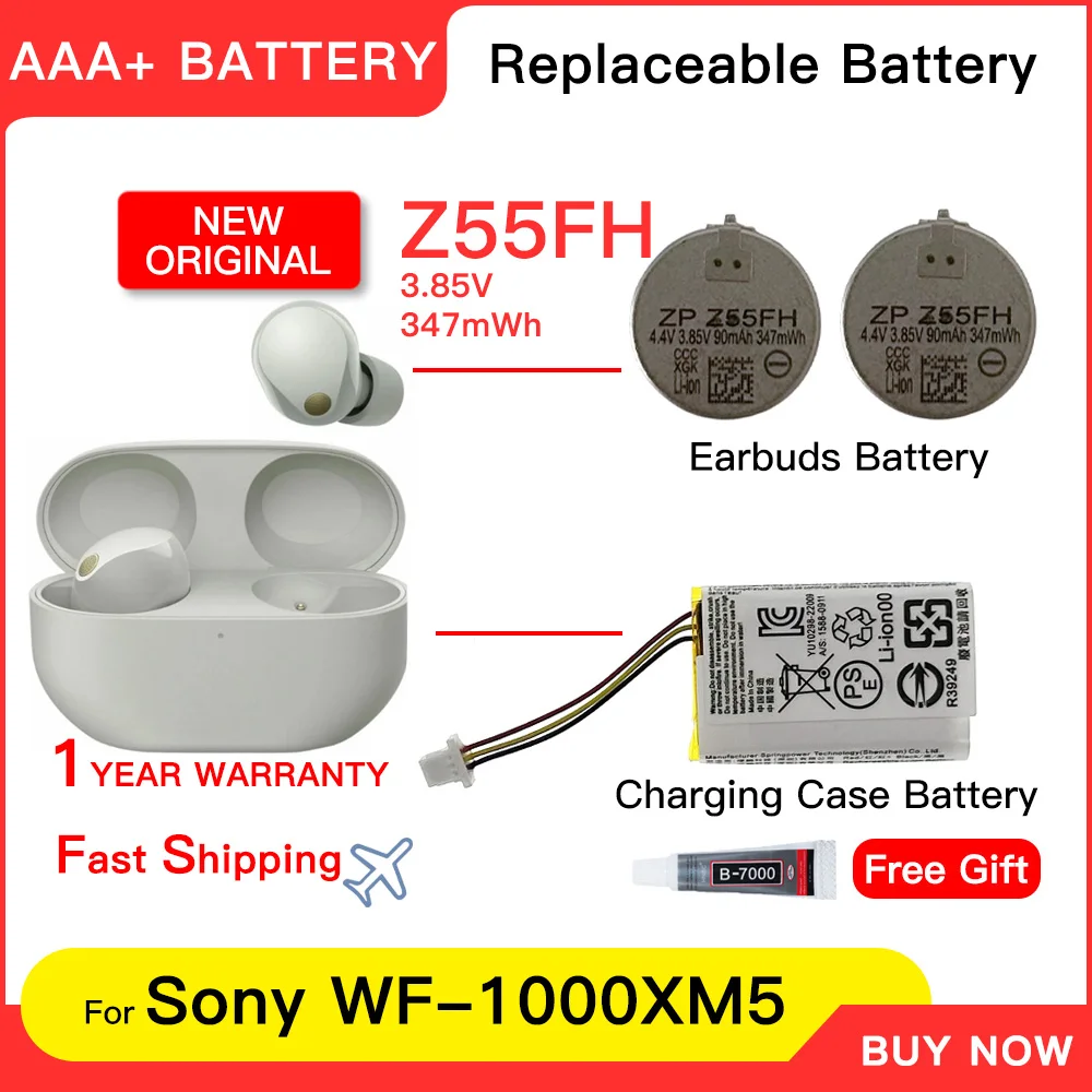 Фото Оригинальный новый аккумулятор ZeniPower ZP Z55FH 3.85V 90mAh для Bluetooth-наушников SONY WF-1000XM5 1000XM5 XM5 + бесплатные инструменты №2