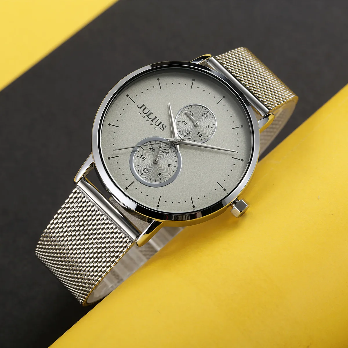 Thin Multi-function Julius Men's Watch Homme Fashion Hours Bracelet Japan Mov't Stainless Steel Business Boy's Birthday Gift Box |