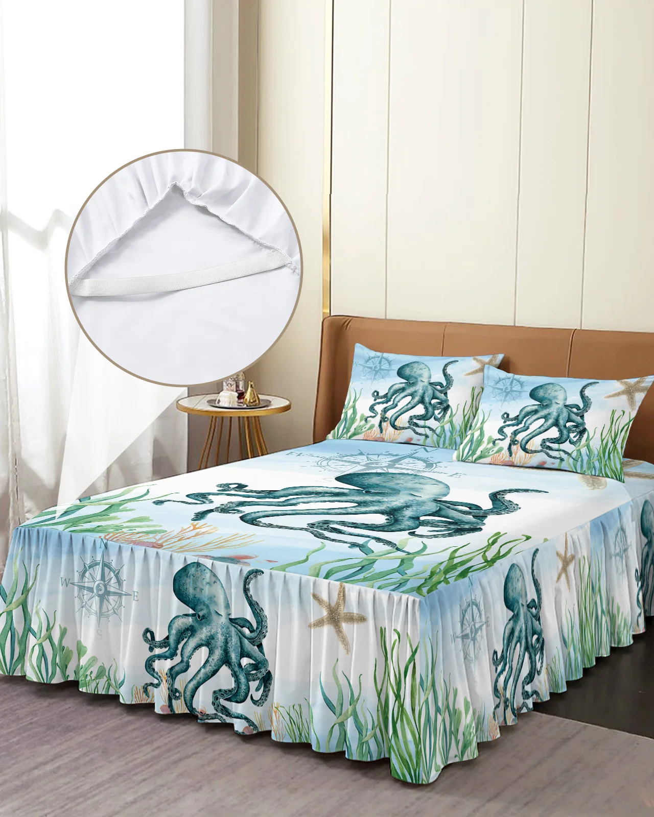 

Постельное белье с принтом морской звезды, эластичное покрывало с наволочками, наматрасник, Комплект постельного белья