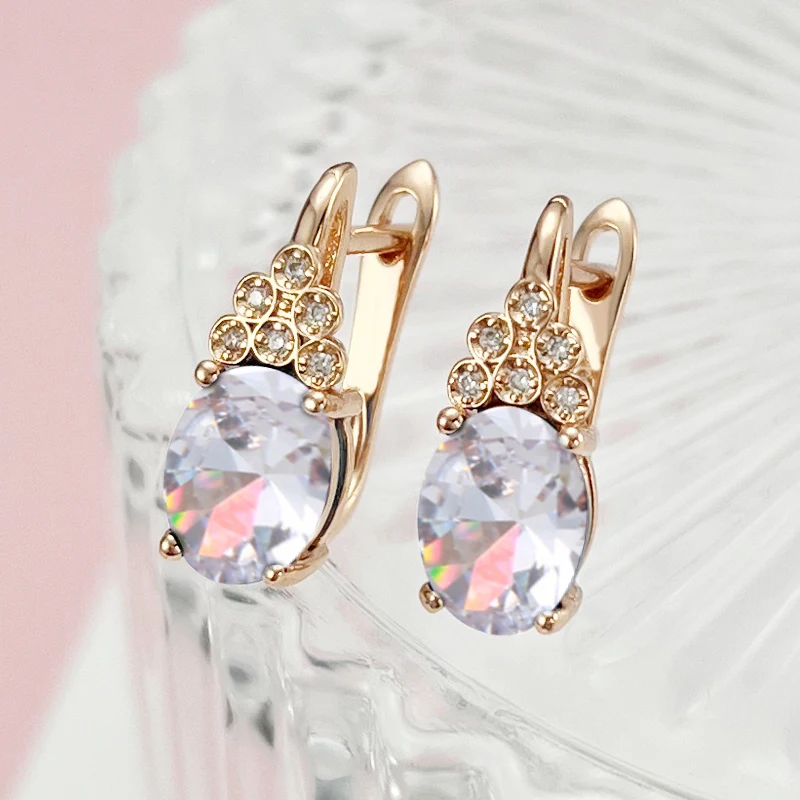 

Серьги цвета розового золота для женщин модные простые Цветочные овальные циркониевые серьги