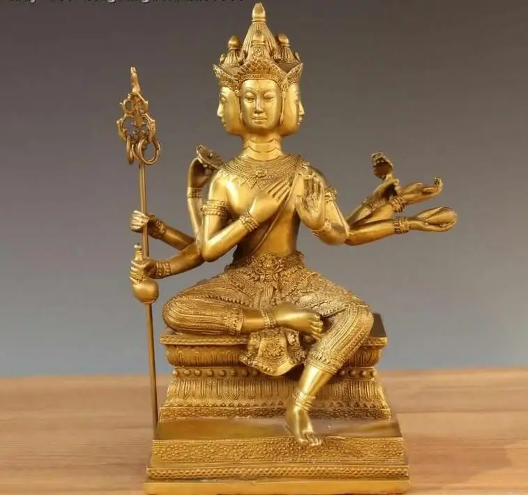 

Brass Copper Four Face Eight Arm Green Tara Guan Yin Bodhisattva Buddha Statue