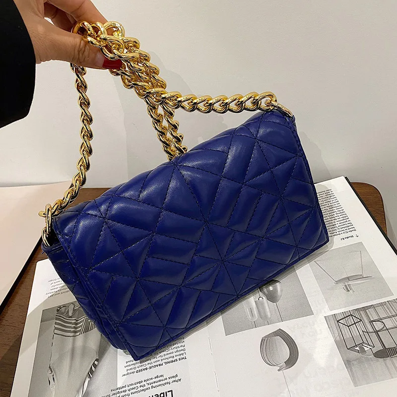 Fashion 2022 Summer Designer Women Shopping Long Metal Chain Crossbody Purse And Handbags Luxury Diamond Lattice Shoulder Bags
