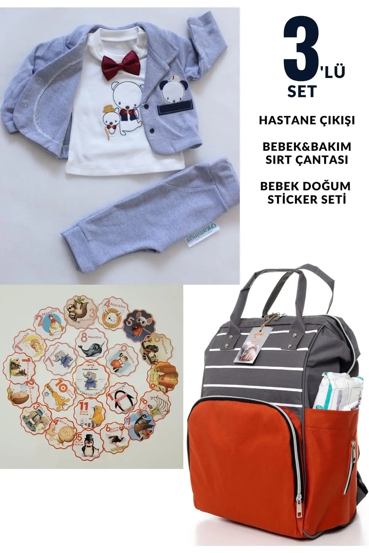 

100% хлопковая розетка для больницы, рюкзак для ухода за мамами и детьми и милые животные, комплект из 21 предмета, синяя хлопковая наклейка для ребенка