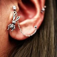 harajuku style rabbit helix stud earrings ear chain conch cartilage tragus jewelry stainless steel piercing lobe ear ring goth