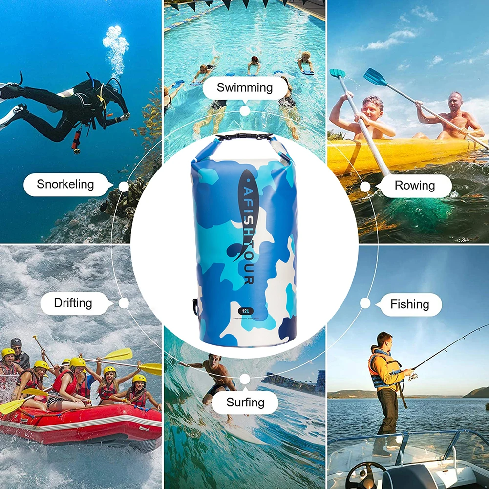 

12L Boating Water Bag Inflatable Waterproof Rafting Boating Bag with Hooks Removable Portable Easy Installation for Water Sports