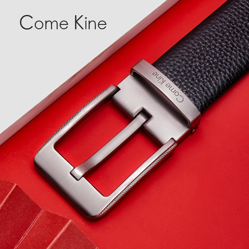 Come Kine Men's belt Pin Buckle Top Layer Cow Leather Litchi Peel High Quality Simplicity High-grade Luxury Brand Male Belt