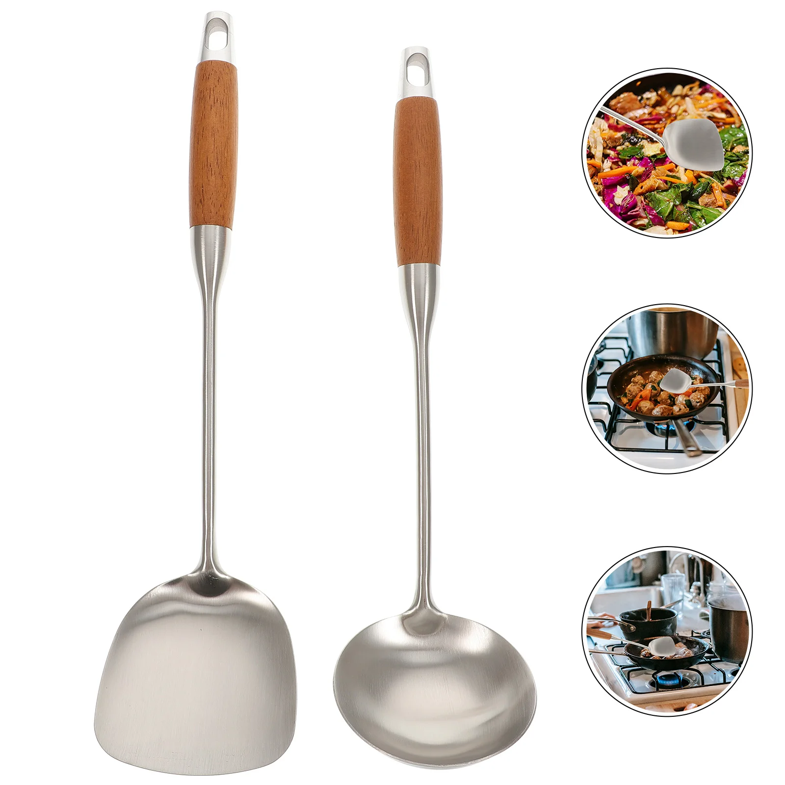 

2pcs Practical Wooden Handle Soup Spoon Cooking for Restaurant Hotel