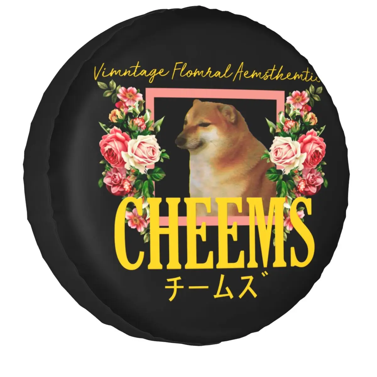 

Cheems Vintage Floral Aesthetic Spare Tire Cover for Suzuki Mitsubish Shiba Inu Meme Car Wheel Covers 14" 15" 16" 17" Inch