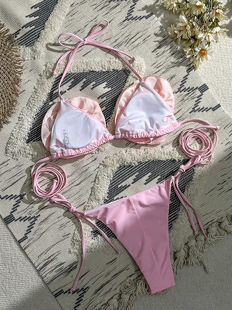 Комплект бикини с 3D цветами Модный женский купальник со шнуровкой и разрезом