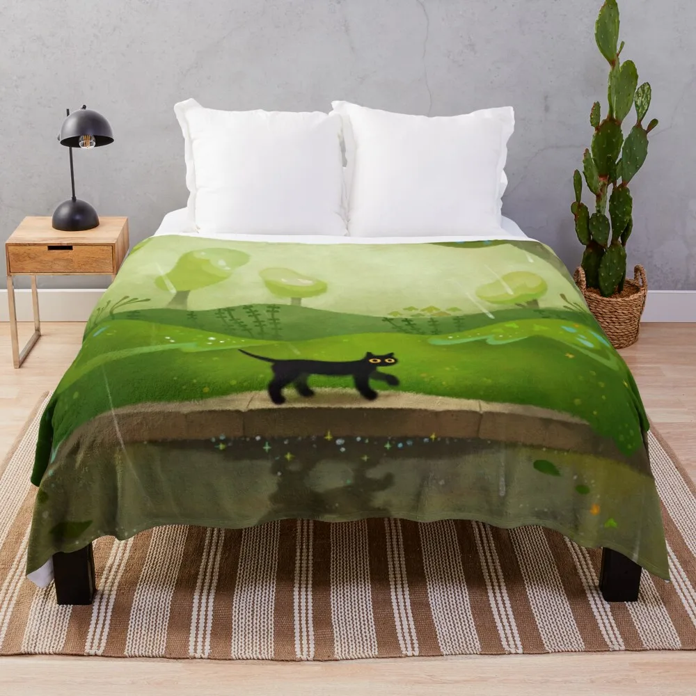 

Kawaii Blanket High Quality Super Thick Warm Barefoot Blanket Boho Blanket Kitty On A Rainy Day Throw Blankets